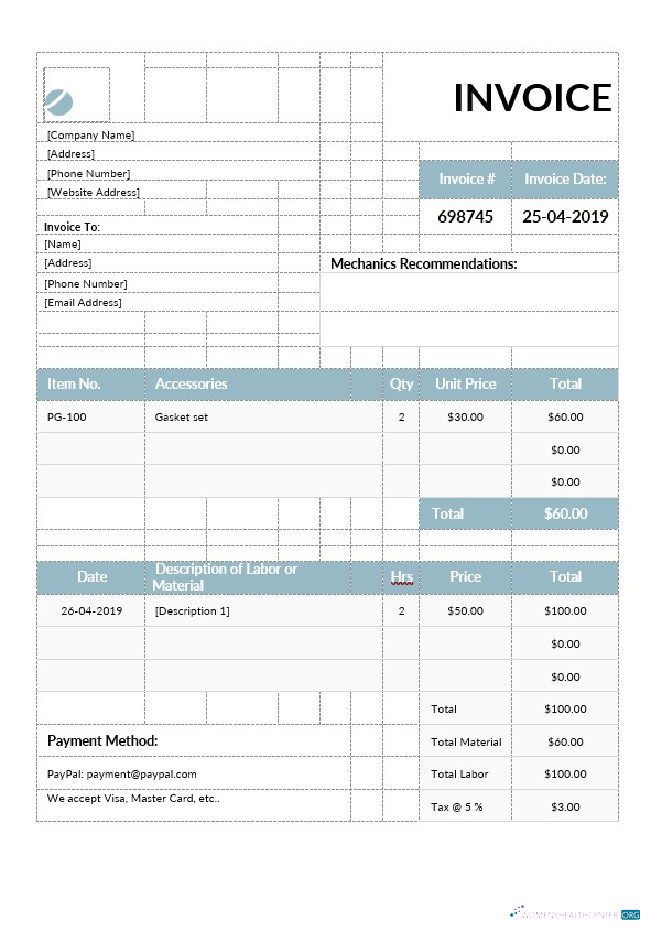 Download Mechanic Invoice Template Photoshop template